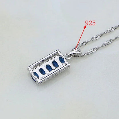 Blue Sapphire White Topaz 925 Silver Jewelry Sets for Women Earrings Pendant Nec