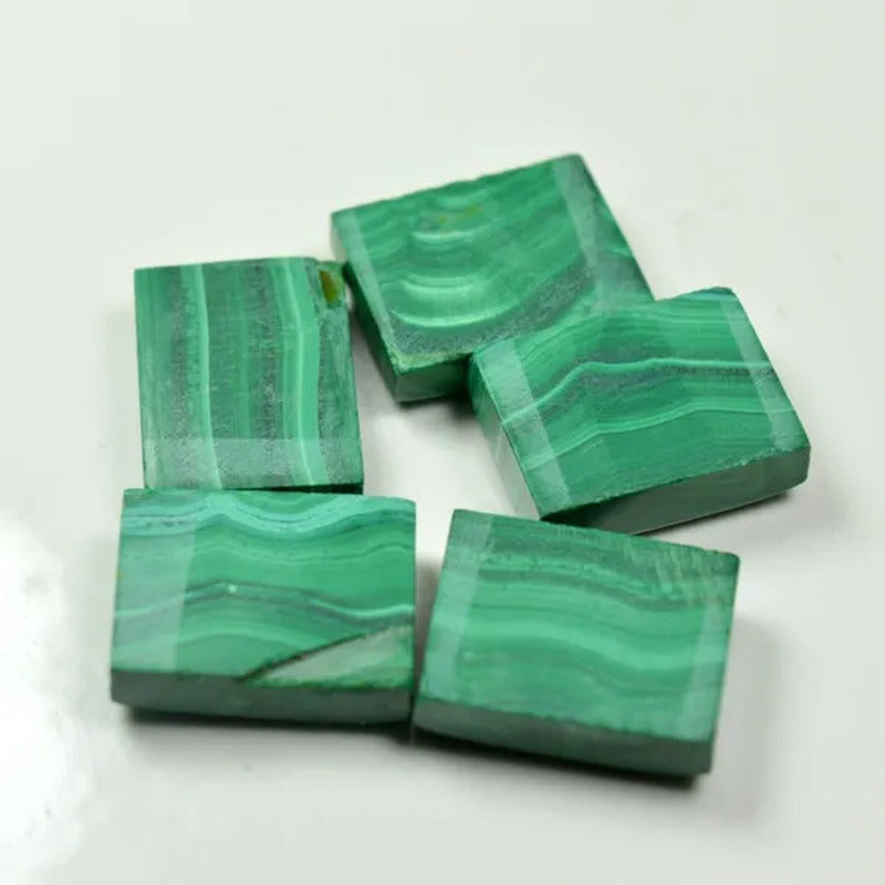 Real Malachite Gemstone Total 80-90 Carat 5 Pcs Rectangle Shape Lot Cabochon Fla