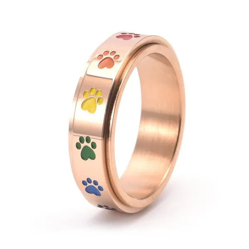 Women Men Multicolor Cartoon Cute Dog Footprints Spinner Ring Gay Lesbian LGBT P