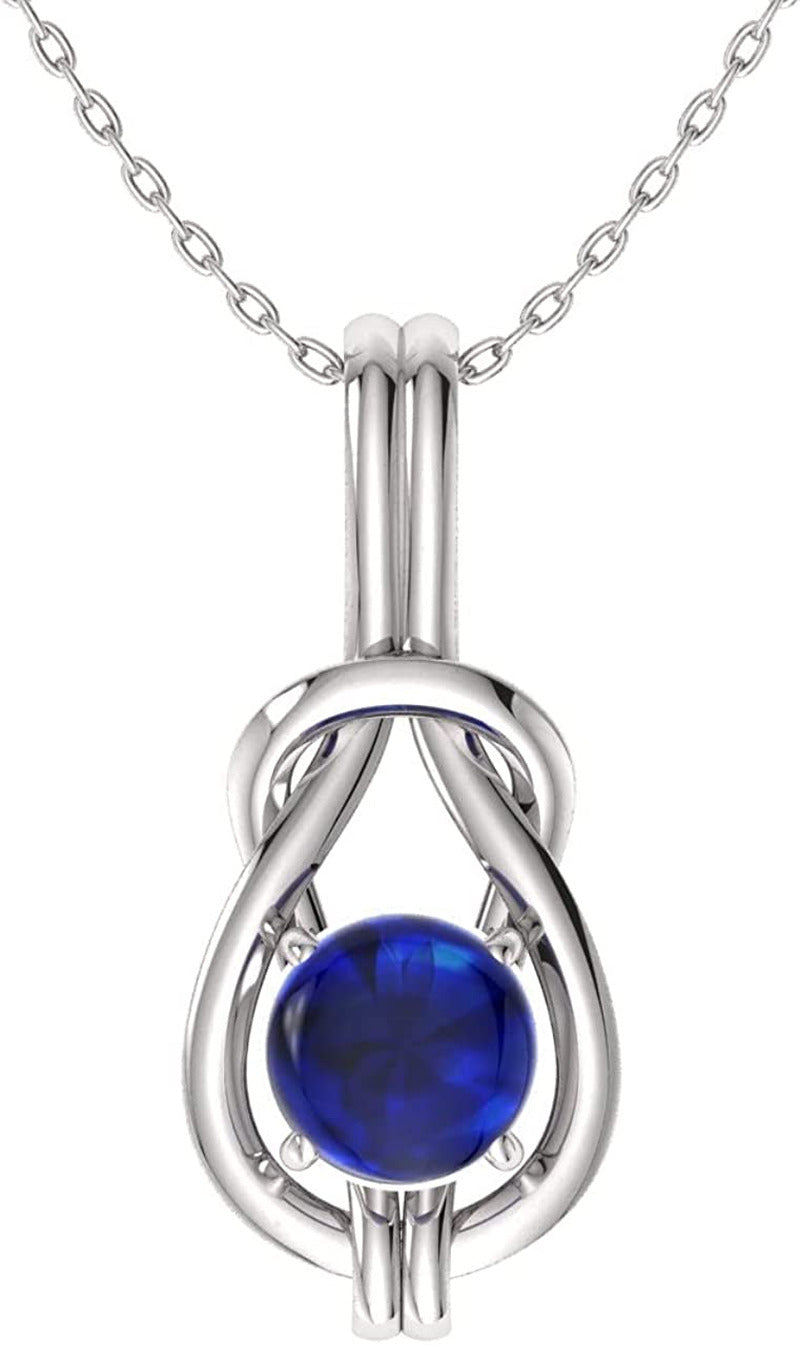 Natural and Certified Gemstone Infinity Knot Solitaire Necklace in 14K White Gol