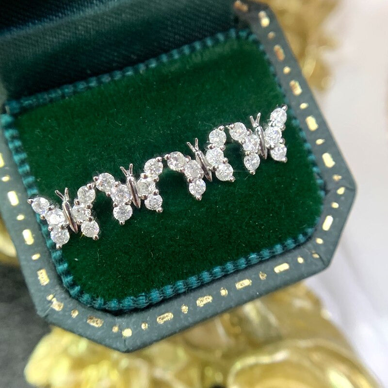 100% 18K White Gold Women Stud Earrings Real Natural Diamond Earring Fashion