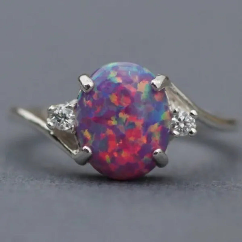 Exquisite Women'S Ring Oval Cut Fire Opal Diamond Jewelry Birthday Proposal Gift