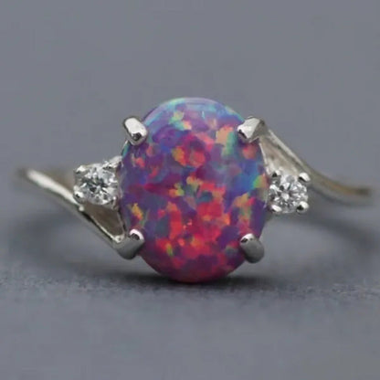 Exquisite Women'S Ring Oval Cut Fire Opal Diamond Jewelry Birthday Proposal Gift