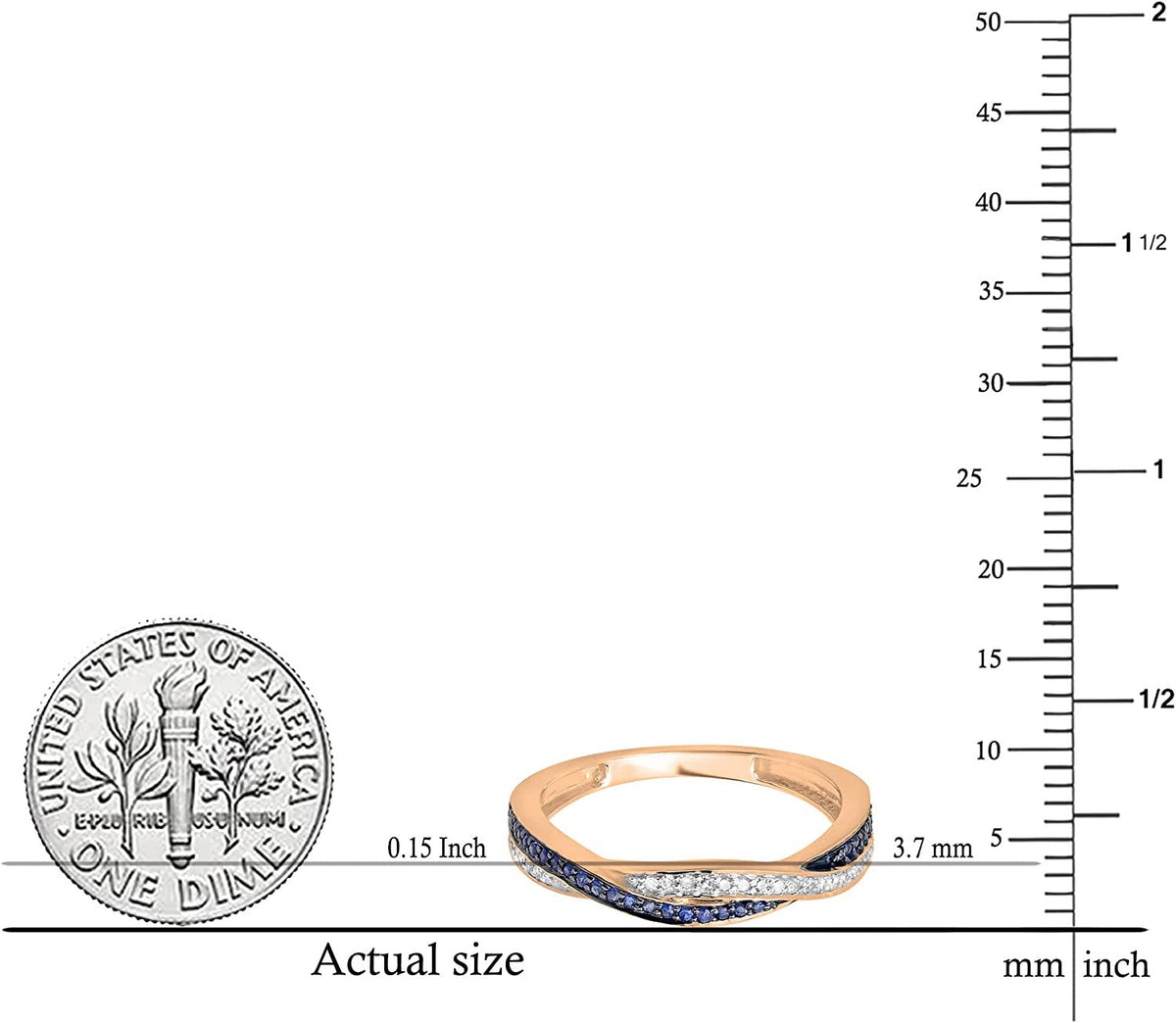 round White Diamond & Blue Sapphire Ladies Stackable Swirl Anniversary Wedding B