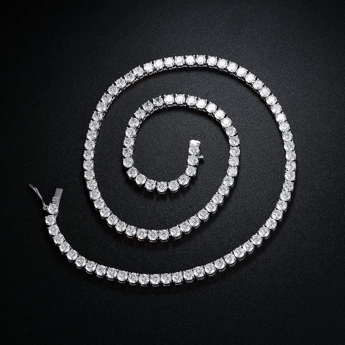 MDFUN Tennis Necklace 18K White Gold Plated | 5.0-6.0Mm round Cubic Zirconia Cut