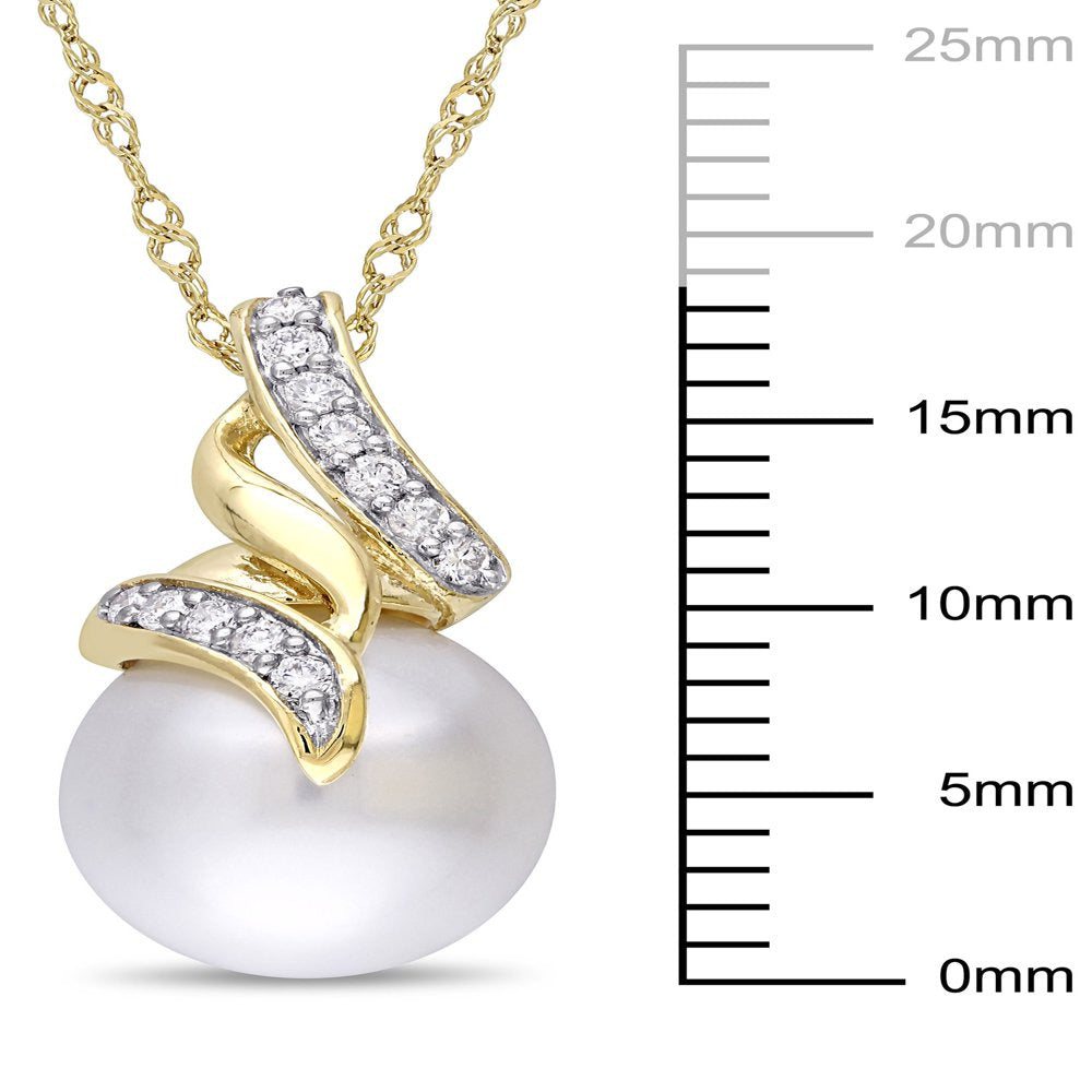 Miabella 9.5-10Mm White South Sea Cultured Pearl and 1/10 Carat T.W. Diamond 14K