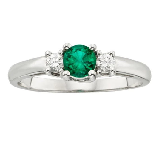 Three Stone Emerald Ring with 0.14CT. T.W. Diamond Set in 14K Gold
