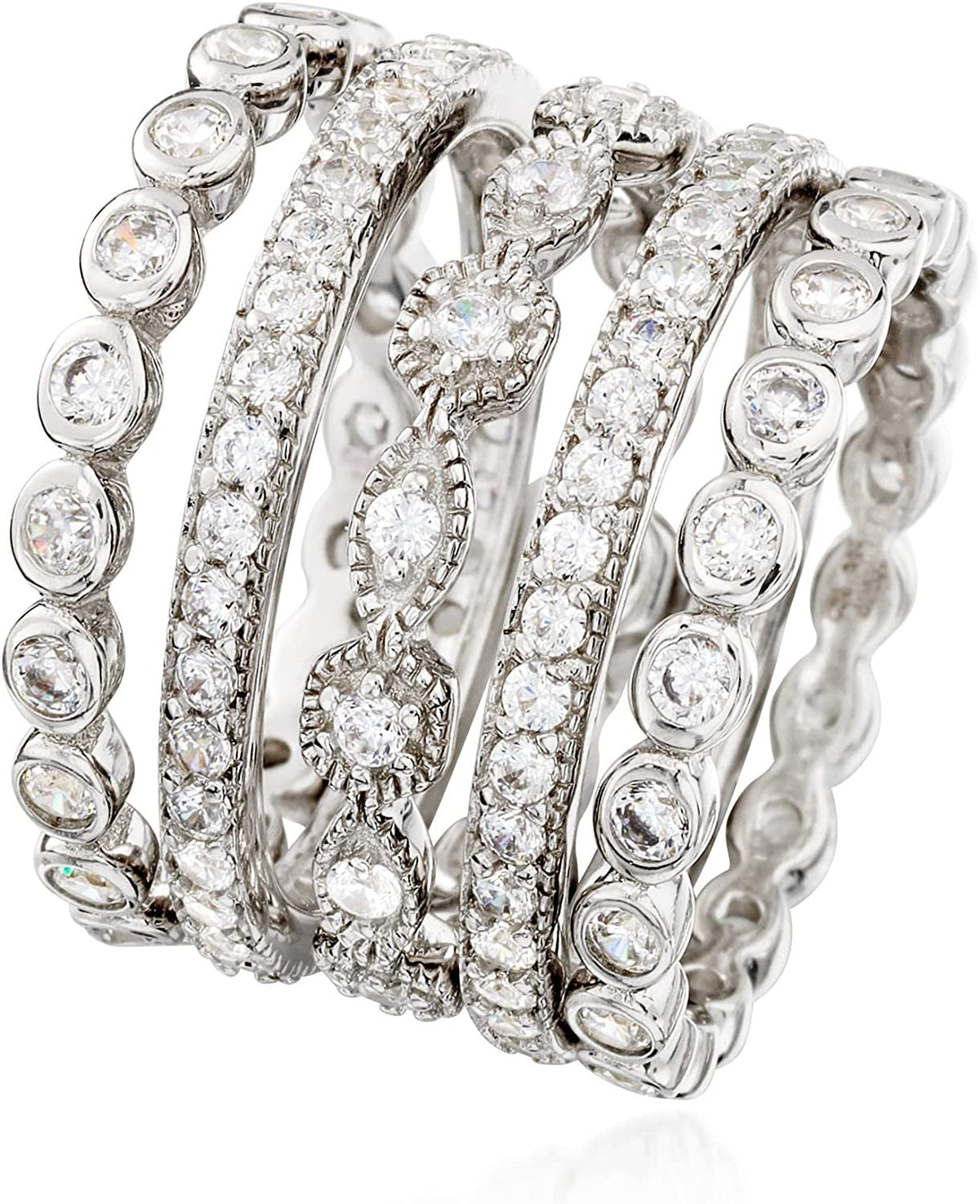 2.50 Ct. T.W. CZ Jewelry Set: 5 Eternity Bands in Sterling Silver