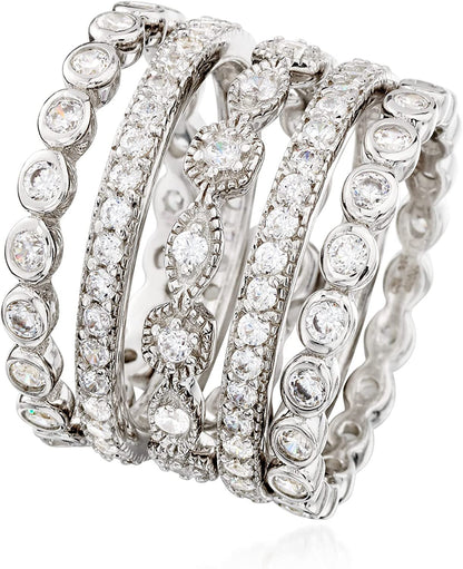 2.50 Ct. T.W. CZ Jewelry Set: 5 Eternity Bands in Sterling Silver