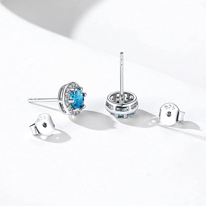 Birthstone Stud Earrings 925 Sterling Silver with Cubic Zirconia Crystal - Decem