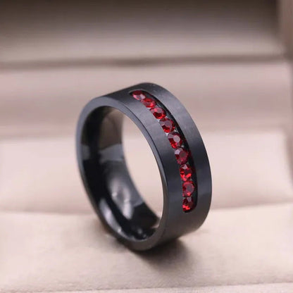 Sz6-12 (TWO RINGS) Couple Rings Black and Red Ring Titanium Steel Wedding Band R