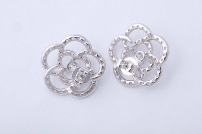 Diamond Camelia 1.95 ct Diamond White Gold Flower Earrings
