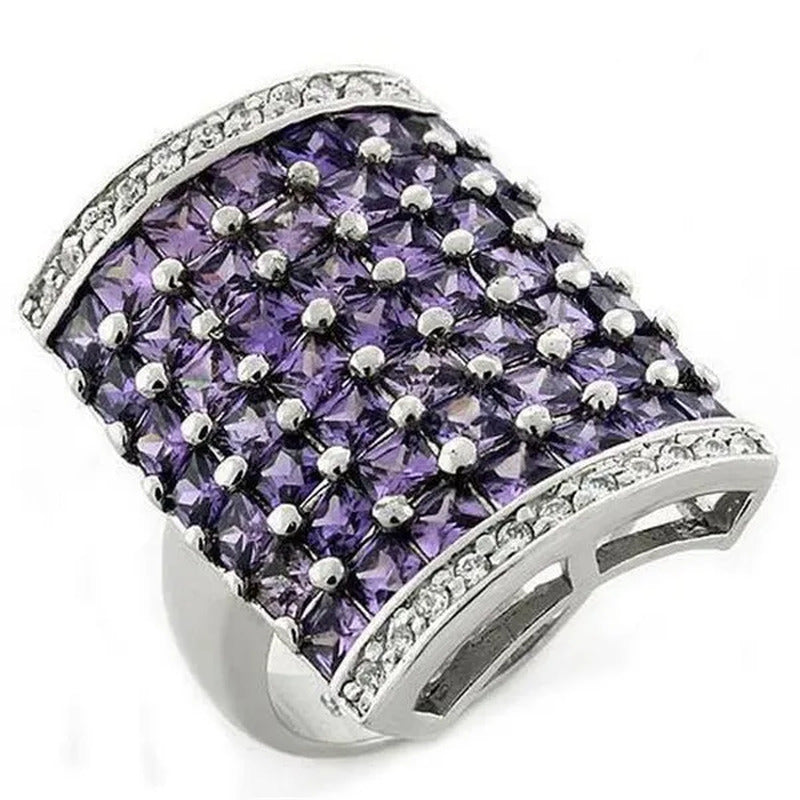 Alamode LOAS1063-8 Rhodium 925 Sterling Silver Ring with AAA Grade CZ,