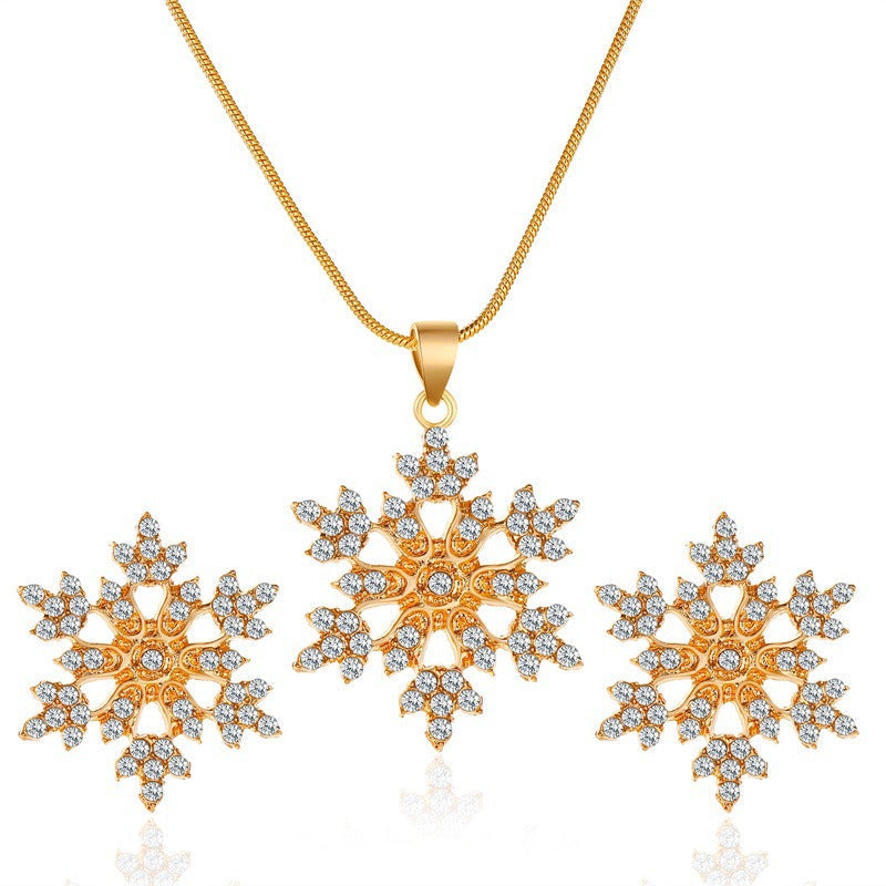 Simple Full Diamond Snowflake Necklace Earring Set