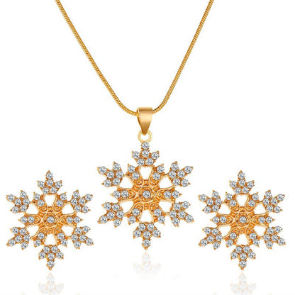 Simple Full Diamond Snowflake Necklace Earring Set