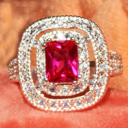 Princess 925 Silver Natural Ruby Gemstones Birthstone Bride Wedding Engagement S