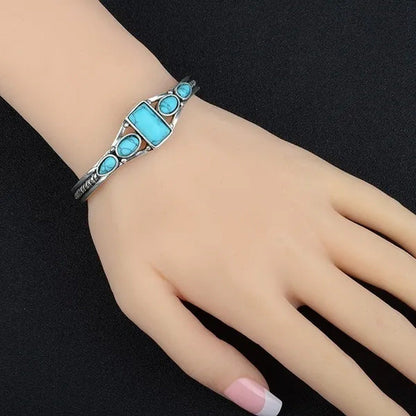 Women Vintage Jewelry Soild Sterling Natural Gemstone Turquoise Bracelet Adjusta