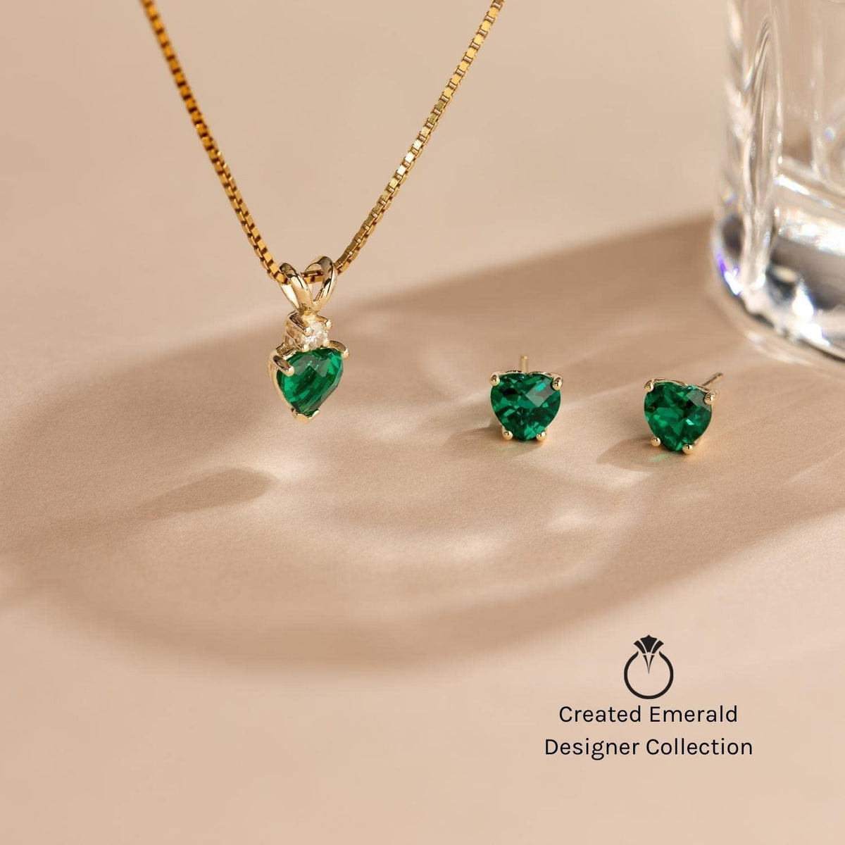 Created Emerald with Genuine Diamond Pendant for Women 14K White Gold, Elegant T