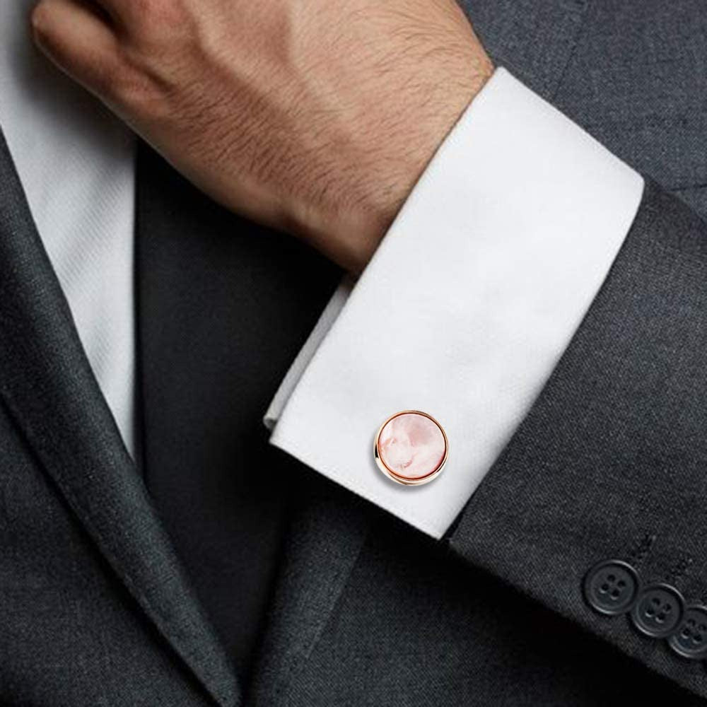 Cufflinks and Tuxedo Studs Set for Men with Gift Box, Rose Gold Tone Mother-Of-P