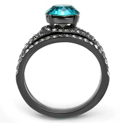 2.39 Ct Blue Zircon Crystal Gray Stainless Steel Wedding Ring Set Women'S Size 5