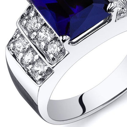 3 Ct Radiant Cut Created Blue Sapphire Ring in Sterling Silver