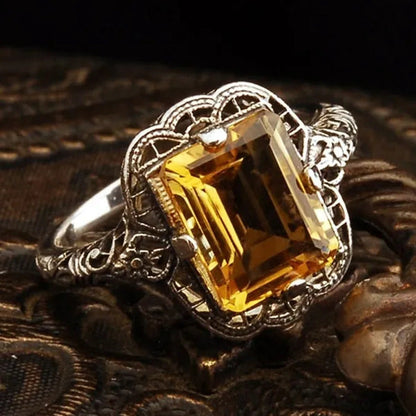 Women 2.8CT Citrine 925 Silver Ring Jewelry (Choice Color and Size )