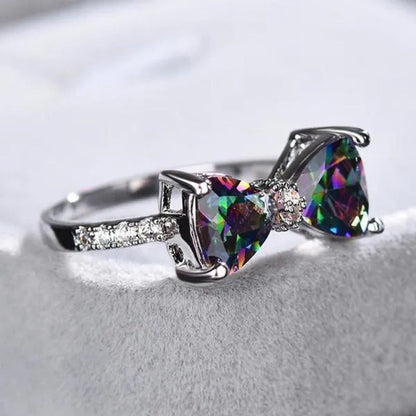 New Cute Women Ring 925 Sterling Silver Bowknot Topaz Rings Girl Daily Casual Pa