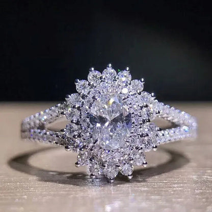 Unique Personality Design Crystal Diamond Ring 925 Sterling Silver Plated White