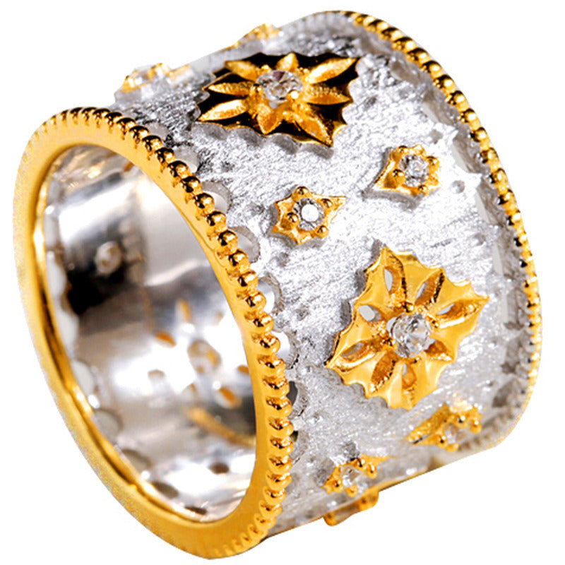Silver Gold-Plated Ring Zircon Vintage Dichroic Salad