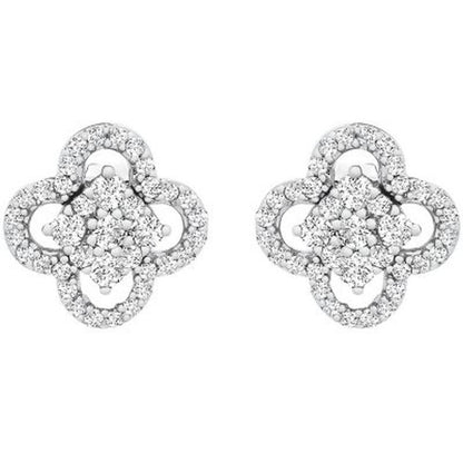 0.25 CT. T.W. I-I1 White Gold Diamond Clover Flower Stud Earrings