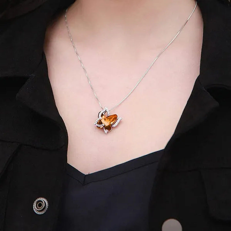 Butterfly Crystal Necklace with Premium Birthstone Pendant Necklace Shiny Butter
