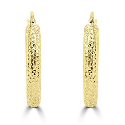 14K Yellow Gold Diamond Cut Hoop Earrings