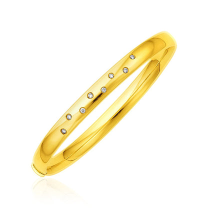 14K Yellow Gold Rounded Bangle with Diamonds 7.25 In