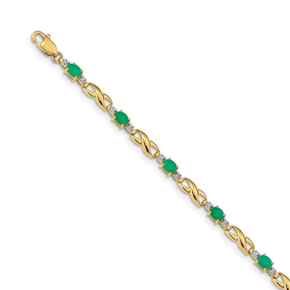 14 Karat Yellow Gold Diamond and Emerald Oval Bracelet