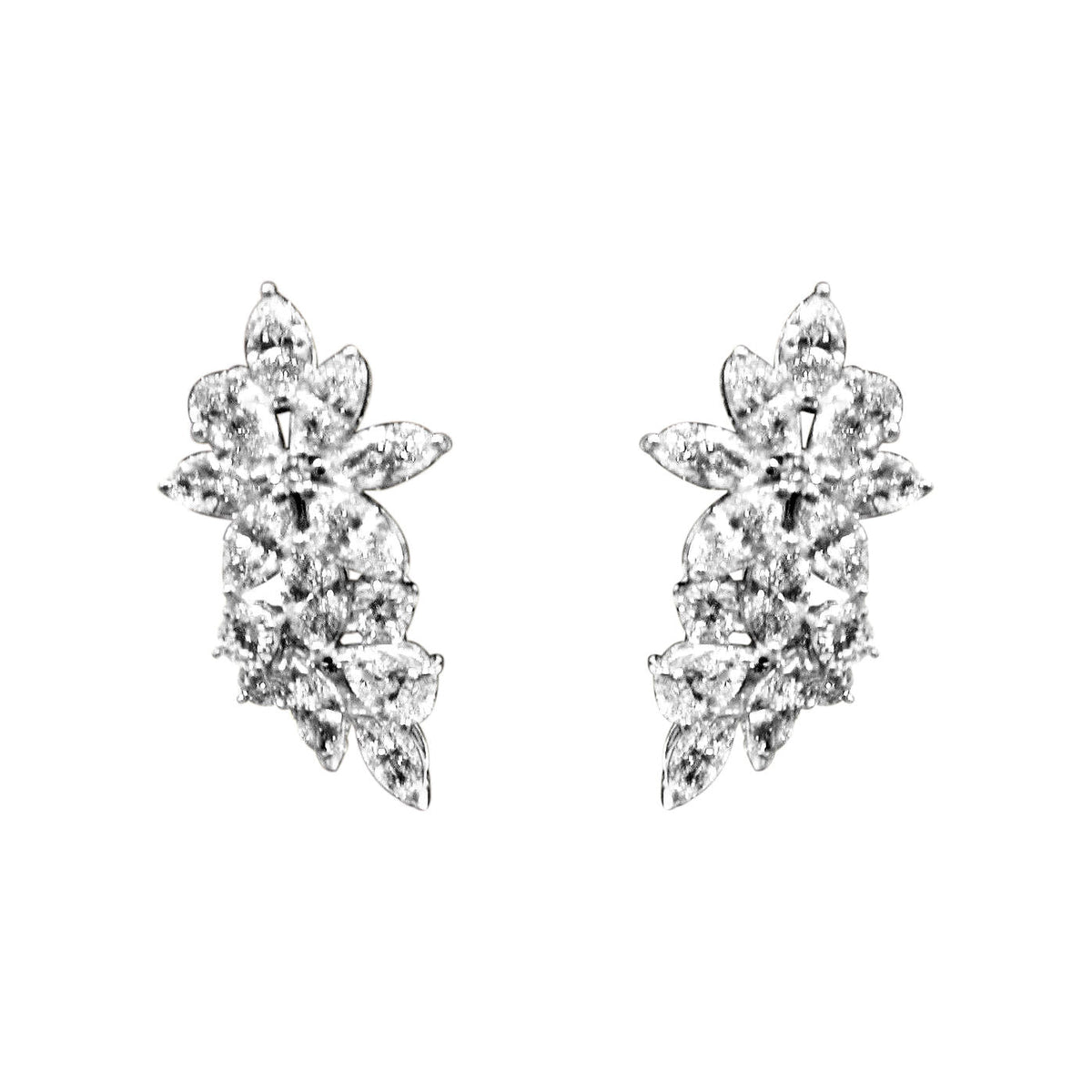 DIAMOND PEAR MARQUISE ROUND BRILLIANT SHAPE HUGGIE 7.40 CT 18 K WHITE GOLD F VS