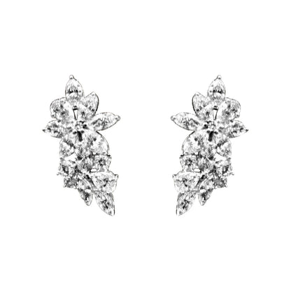 DIAMOND PEAR MARQUISE ROUND BRILLIANT SHAPE HUGGIE 7.40 CT 18 K WHITE GOLD F VS