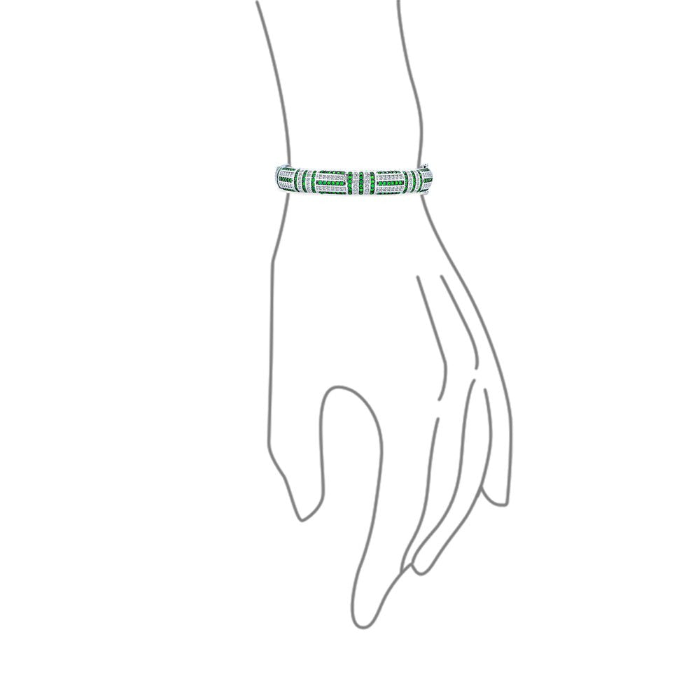 Art Deco Style Statement Green Imitation Emerald CZ Bangle Bracelet