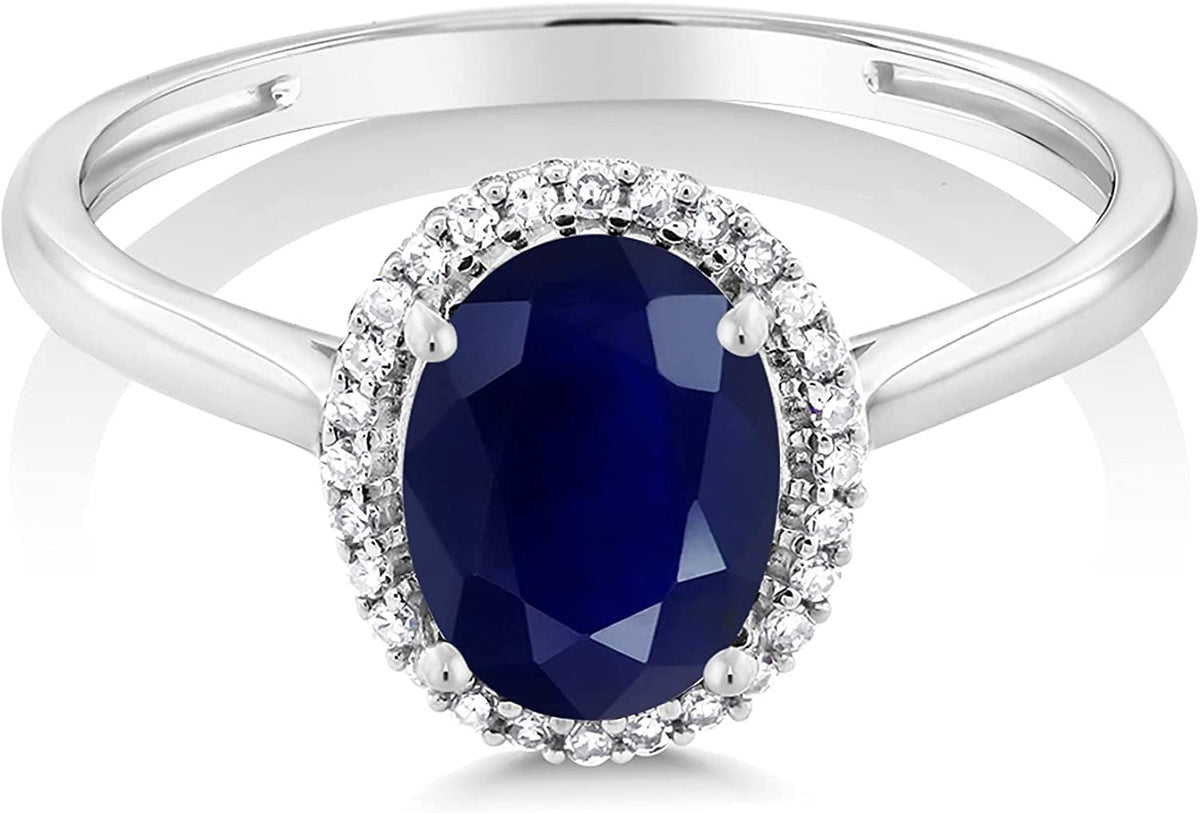 10K White Gold Blue Sapphire and White Diamond Women’S Halo Engagement Ring (1.7