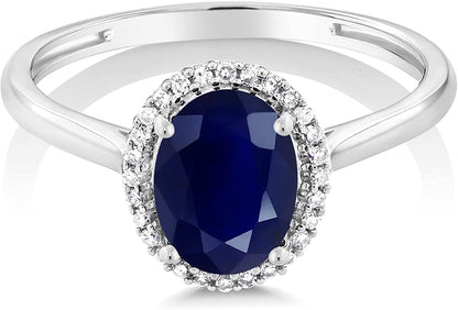 10K White Gold Blue Sapphire and White Diamond Women’S Halo Engagement Ring (1.7