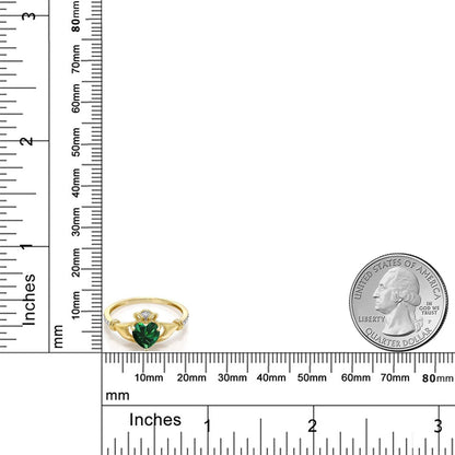 10K Yellow Gold Green Simulated Emerald and Diamond Accent Irish Celtic Claddagh