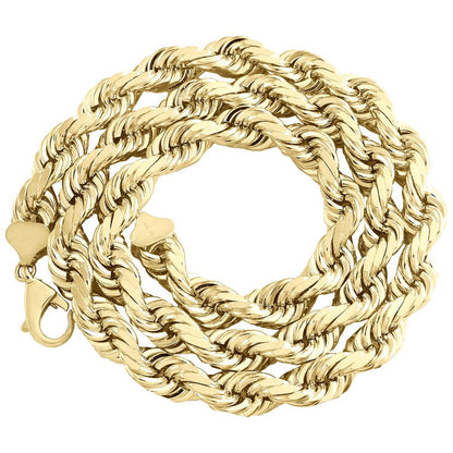 10K Yellow Gold 10Mm Diamond Cut Hollow Rope Link Chain Necklace 28 Inches
