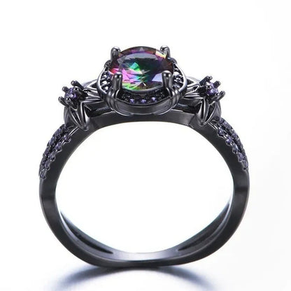 Bamas Mystic Rainbow Fire Topaz Flower Ring Purple Amethyst Black Gold Color Jew