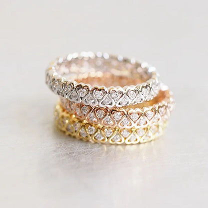 925 Sterling Silver White /Rose Color with CZ Diamond Heart Eternity Ring