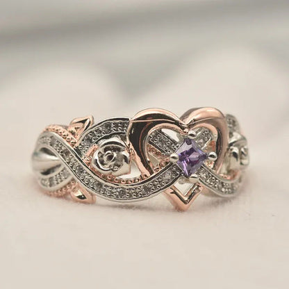 New Rose Princess Square Ring European and American Love Shape Ring Bride Weddin