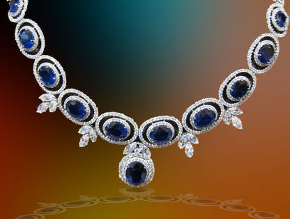 SAPPHIRE OVAL SHAPE ALL GEMSTONE NECKLACE DIAMOND ROUND MARQUISE SET NECKLACE