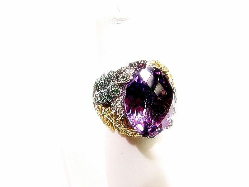 11.24 CT OVAL CUT AMETHYST FRENCH CUT 3/4 WAY SET SAPPHIRE EMERALD DIAMOND 18 K
