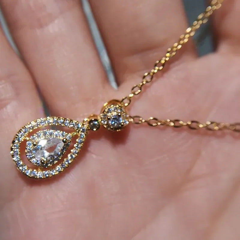 Women'S Fashion Water Drop Diamond White Sapphire Pendant Necklace Women Jewelry