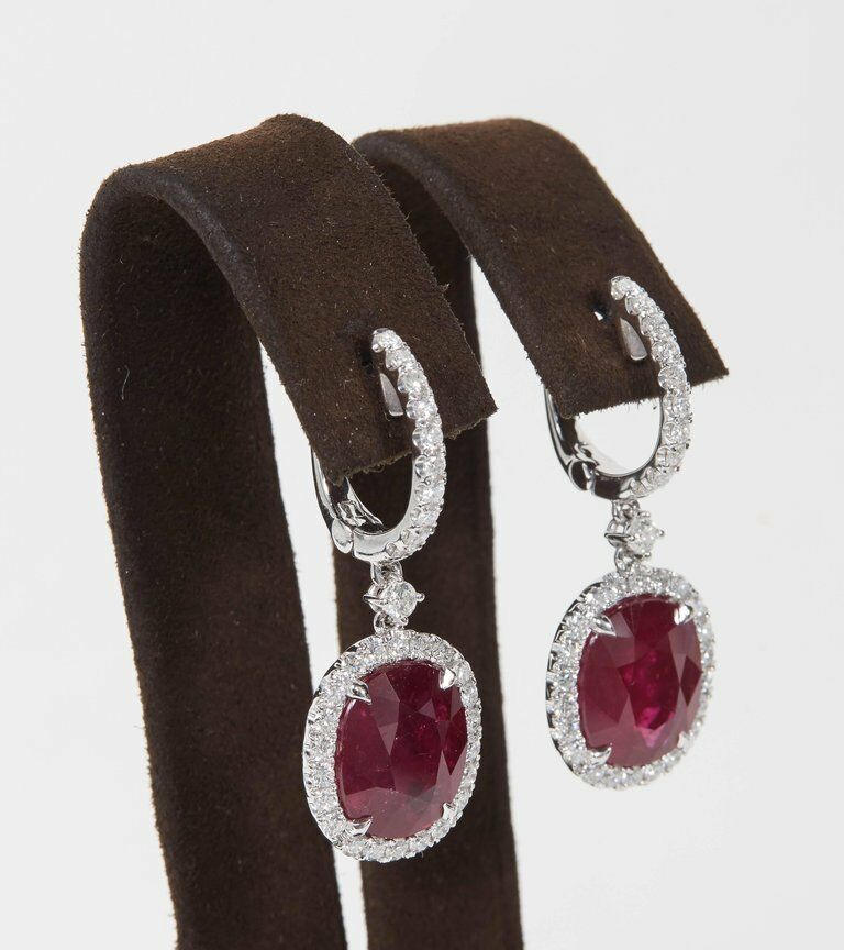 GIA Certified Ruby 13.70 ct and Diamond round 1.85 ct Drop Earrings