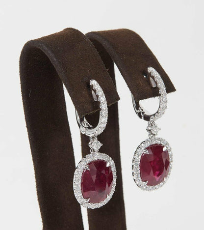 GIA Certified Ruby 13.70 ct and Diamond round 1.85 ct Drop Earrings