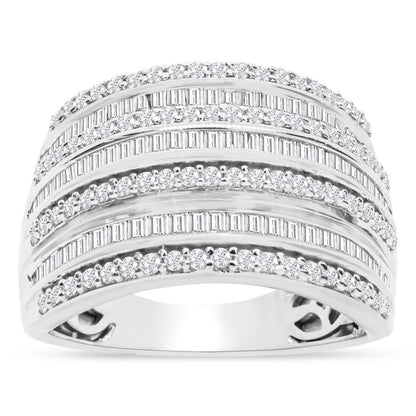 1 Carat Baguette and round Colorless Diamond Band Ring in Sterling Silver for Wo